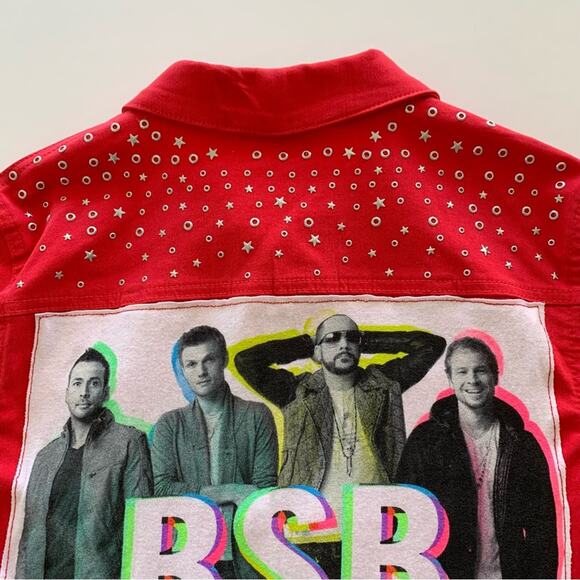 Via Penny Lane Reworked | Backstreet Boys Y2K Graphic Red Star Studded Jacket 8P - Picture 7 of 8